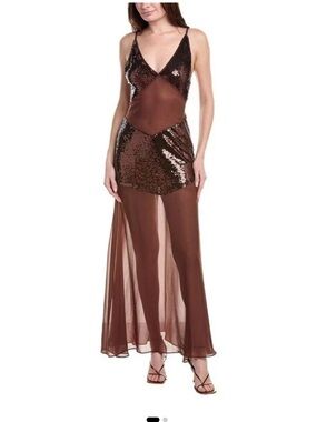 WeWoreWhat Brown Sheer Panel Maxi Dress